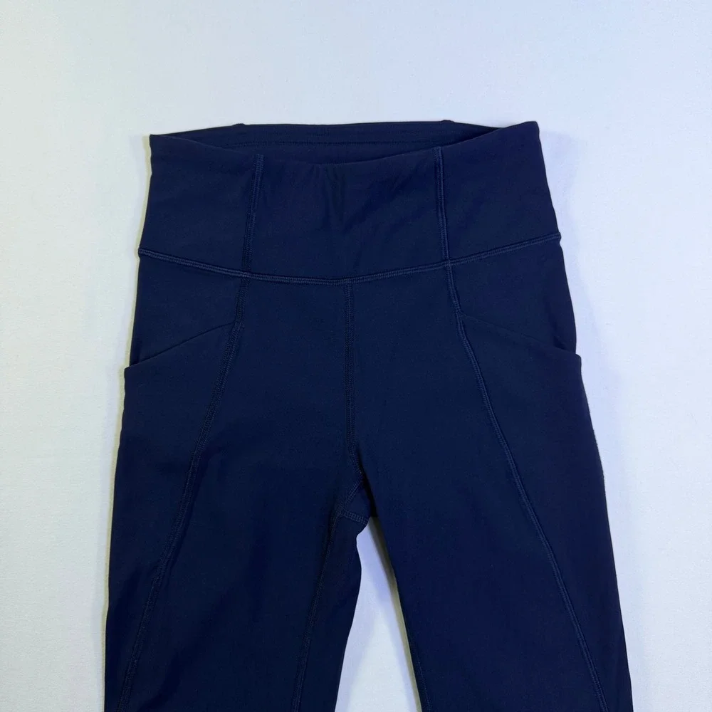Lululemon Speed Up High Rise Crop 21 Navy Blue Running Leggings Pockets Size 2‎